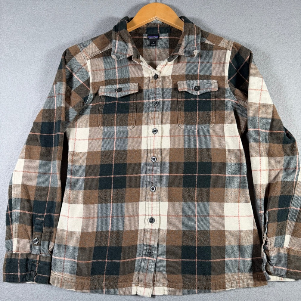 Patagonia Women Fjord Flannel Shirt Brown Plaid Organic Cotton 53915 FA16 Size 6